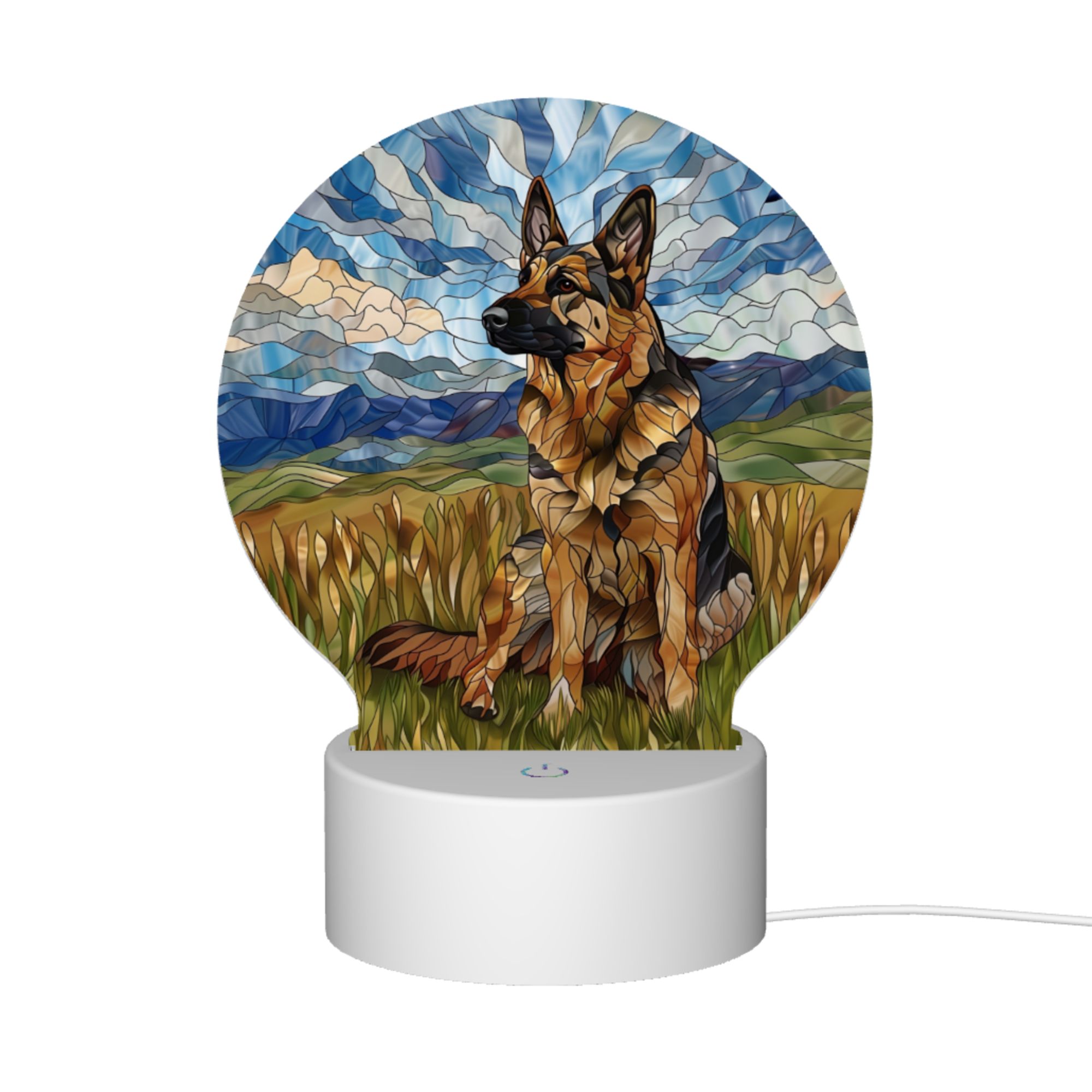 Round Shaped Acrylic Panel Stained Glass German Shepherd Night Light – LED Light Decor Sign for German Shepherd Owners Round Shaped Acrylic Panel Stained Glass German Shepherd Night Light – LED Light Decor Sign for German Shepherd Owners