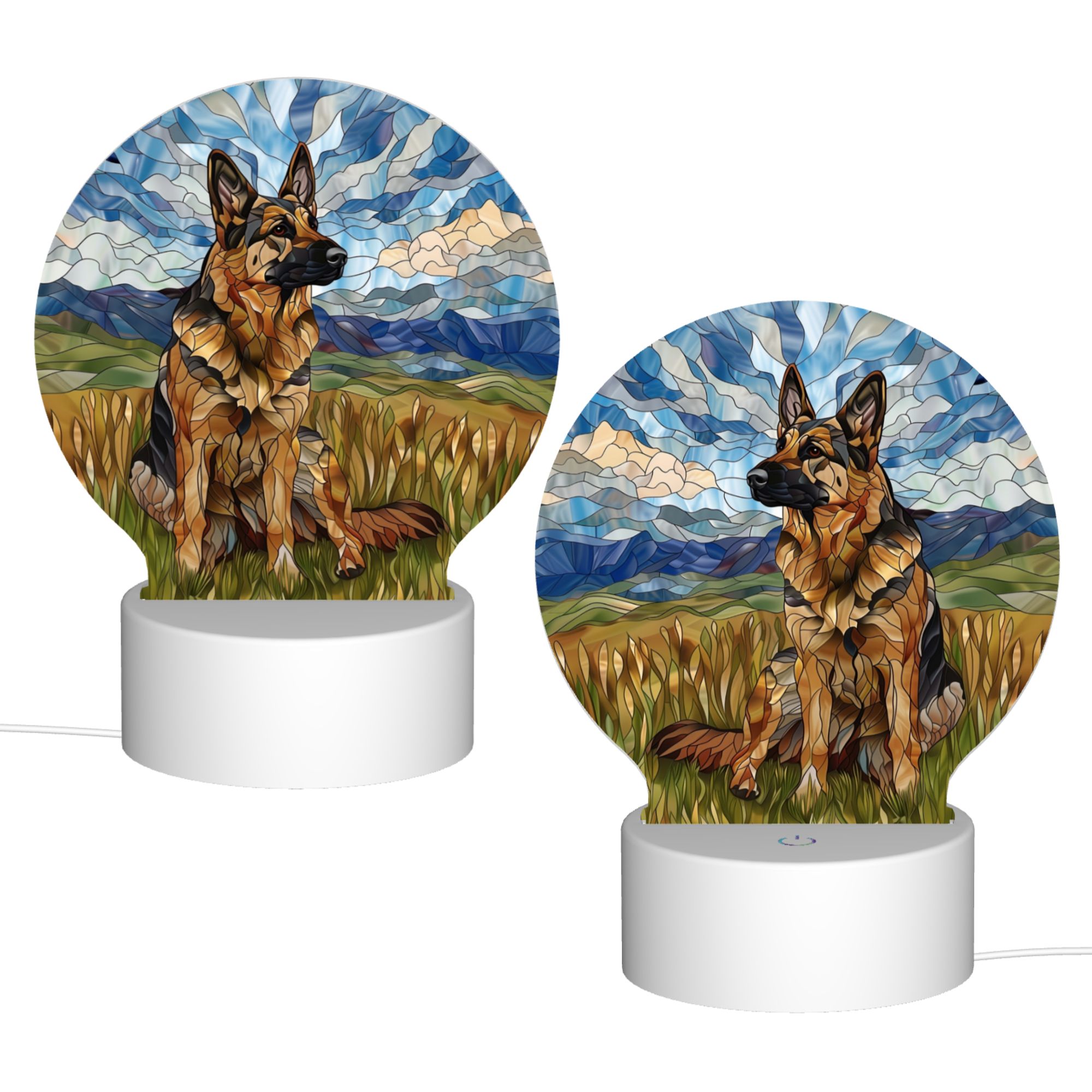 Round Shaped Acrylic Panel Stained Glass German Shepherd Night Light – LED Light Decor Sign for German Shepherd Owners Round Shaped Acrylic Panel Stained Glass German Shepherd Night Light – LED Light Decor Sign for German Shepherd Owners