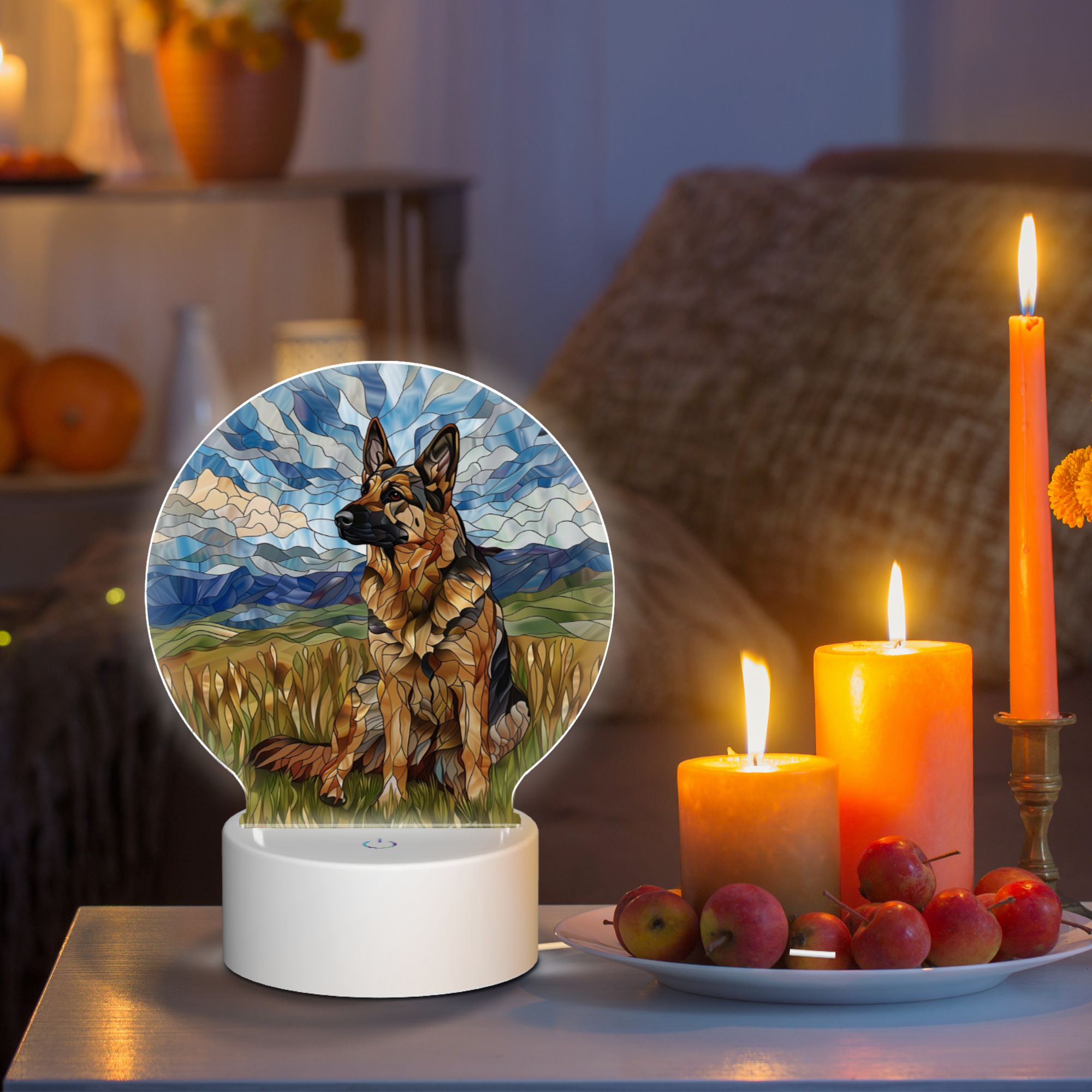 Round Shaped Acrylic Panel Stained Glass German Shepherd Night Light – LED Light Decor Sign for German Shepherd Owners Round Shaped Acrylic Panel Stained Glass German Shepherd Night Light – LED Light Decor Sign for German Shepherd Owners