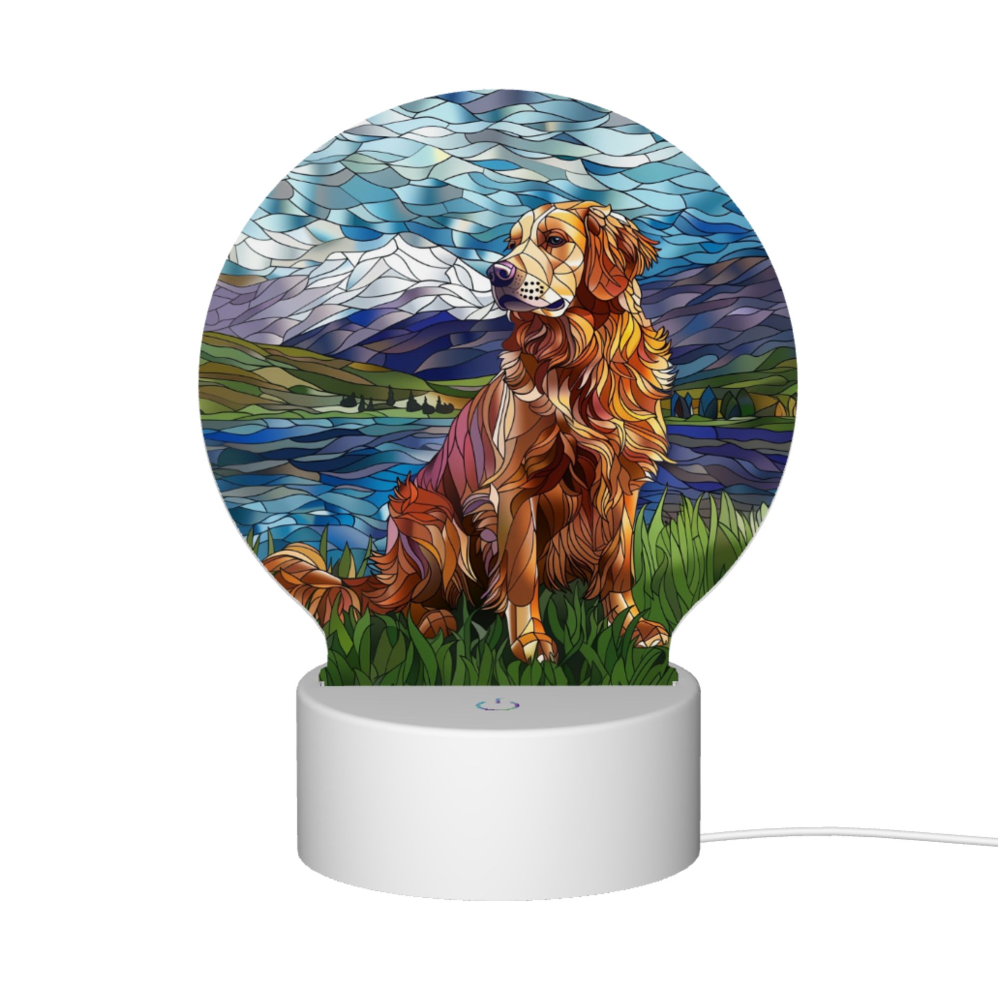 Round Shaped Acrylic Panel Stained Glass Golden Retriever Night Light – LED Light Decor Sign for Golden Retriever Owners Round Shaped Acrylic Panel Stained Glass Golden Retriever Night Light – LED Light Decor Sign for Golden Retriever Owners