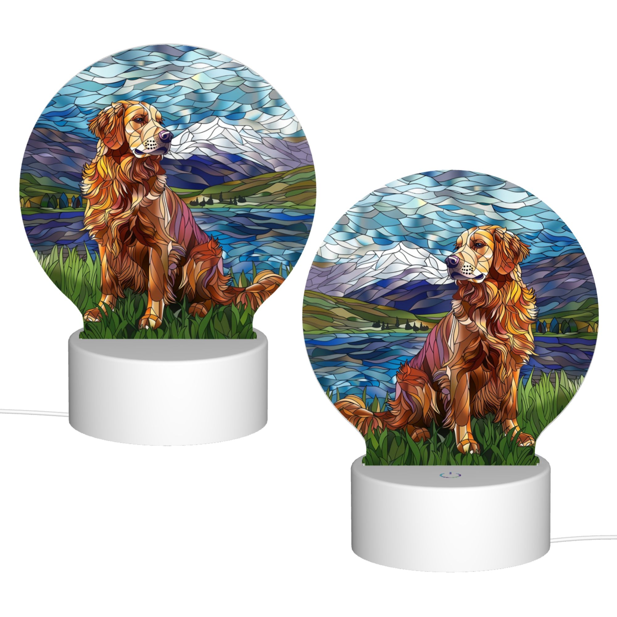 Round Shaped Acrylic Panel Stained Glass Golden Retriever Night Light – LED Light Decor Sign for Golden Retriever Owners Round Shaped Acrylic Panel Stained Glass Golden Retriever Night Light – LED Light Decor Sign for Golden Retriever Owners