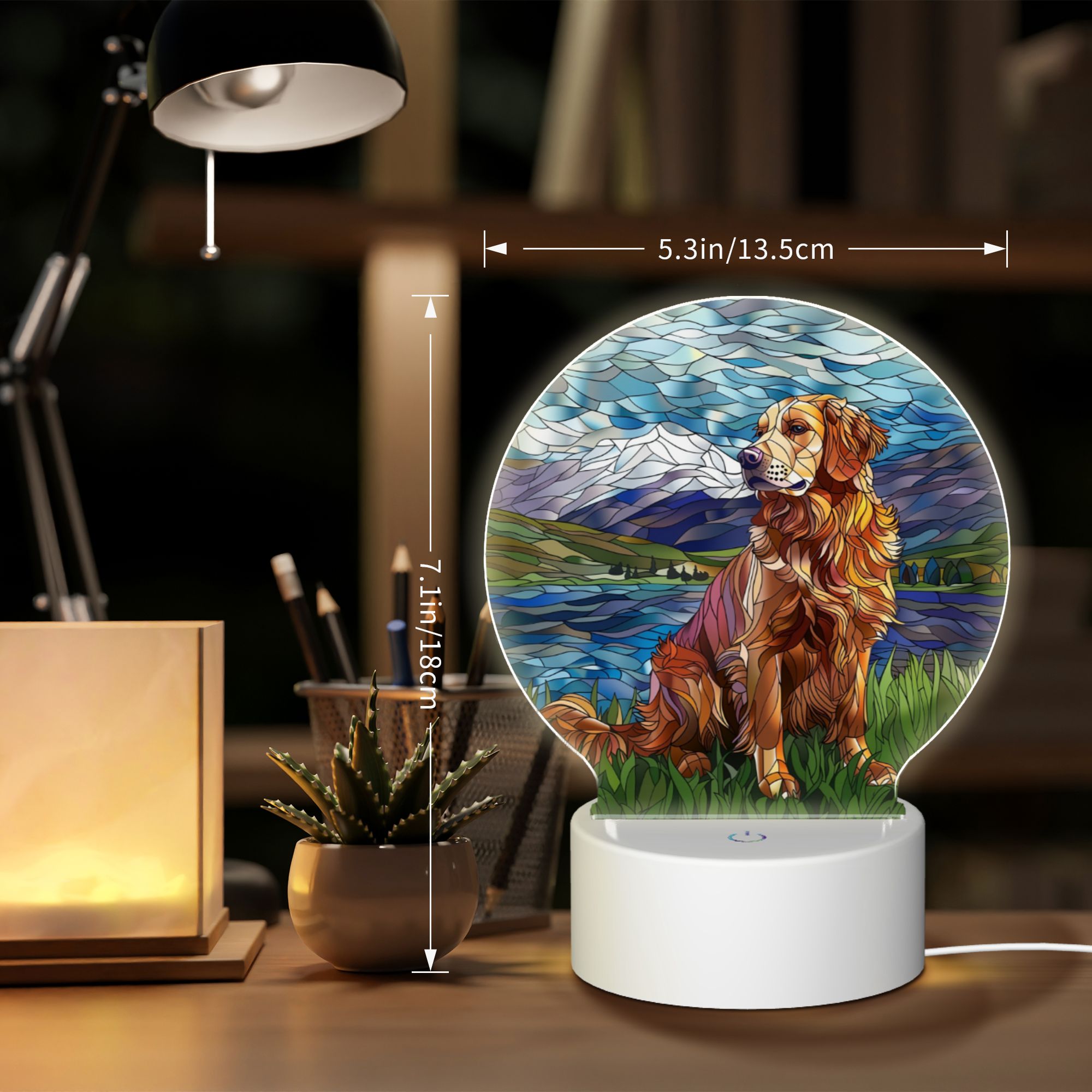 Round Shaped Acrylic Panel Stained Glass Golden Retriever Night Light – LED Light Decor Sign for Golden Retriever Owners Round Shaped Acrylic Panel Stained Glass Golden Retriever Night Light – LED Light Decor Sign for Golden Retriever Owners