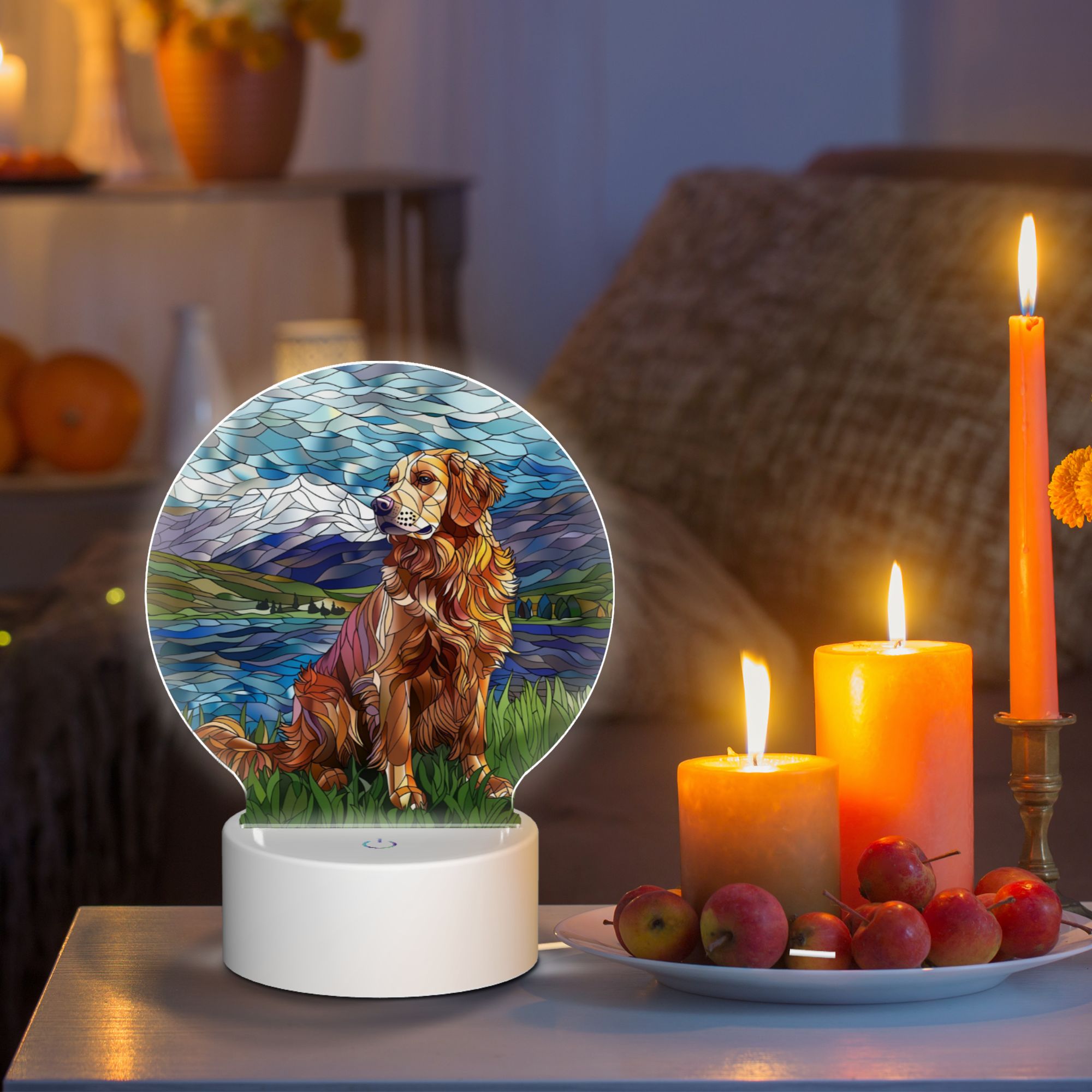 Round Shaped Acrylic Panel Stained Glass Golden Retriever Night Light – LED Light Decor Sign for Golden Retriever Owners Round Shaped Acrylic Panel Stained Glass Golden Retriever Night Light – LED Light Decor Sign for Golden Retriever Owners