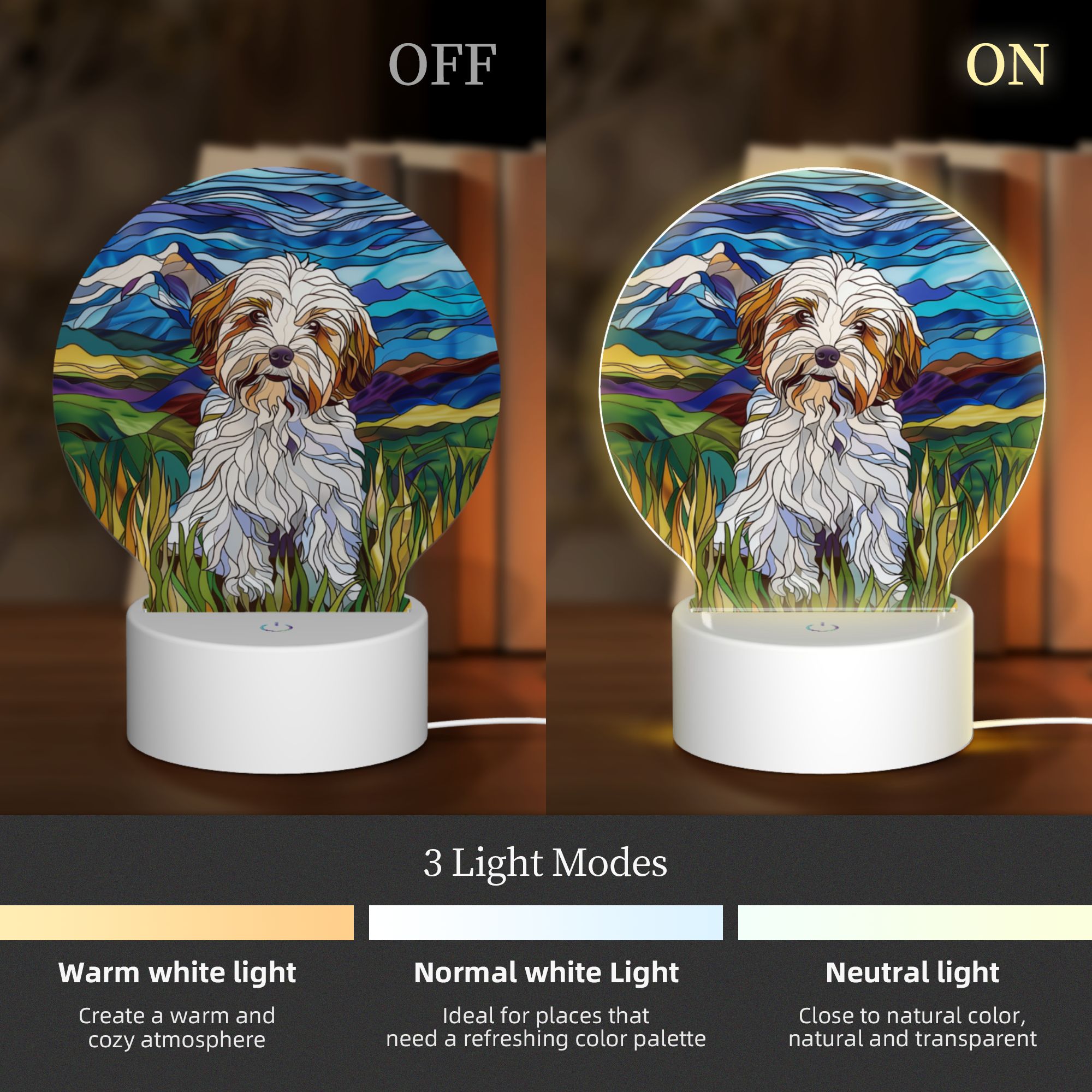 Round Shaped Acrylic Panel Stained Glass Havanese Night Light – LED Light Decor Sign for Havanese Owners Round Shaped Acrylic Panel Stained Glass Havanese Night Light – LED Light Decor Sign for Havanese Owners