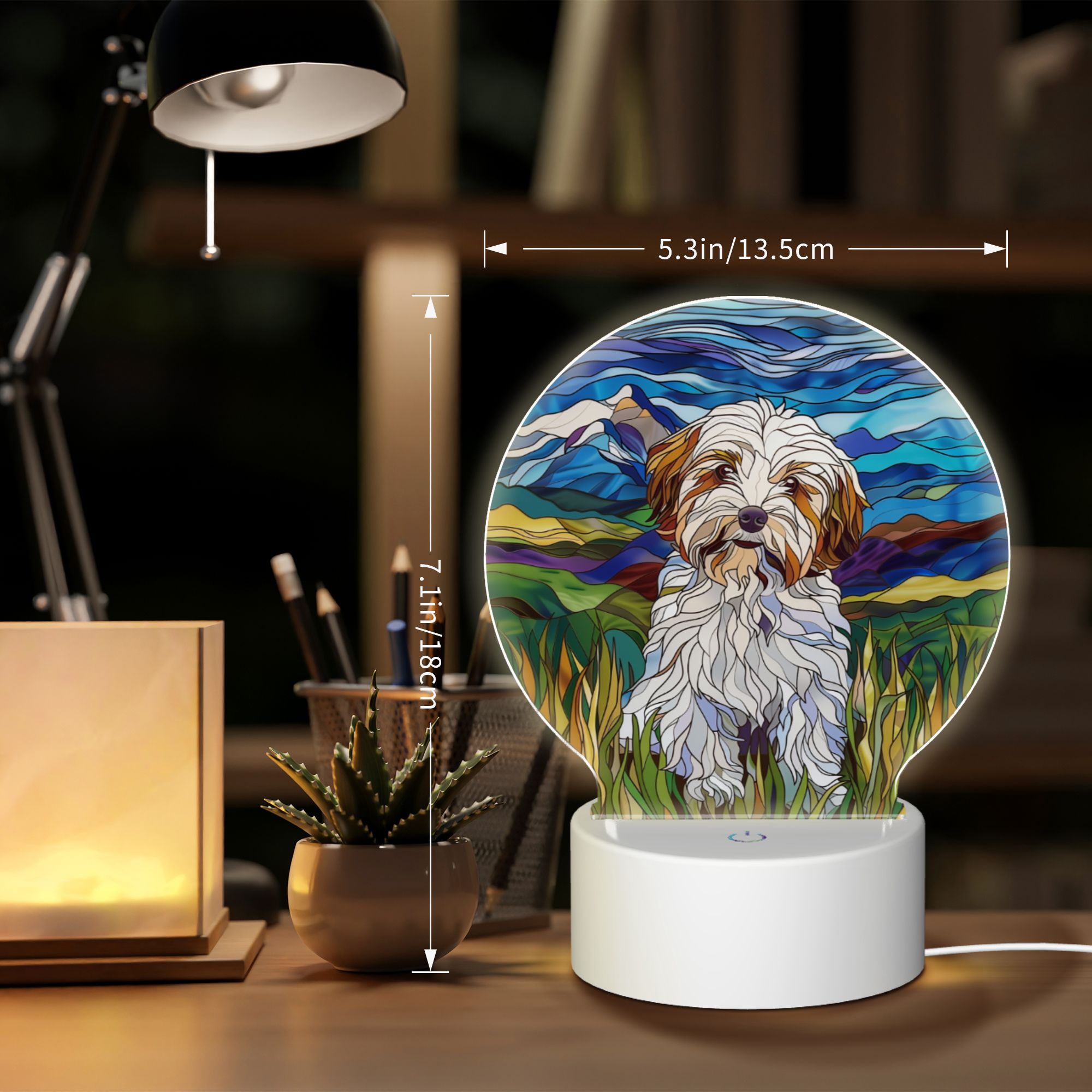 Round Shaped Acrylic Panel Stained Glass Havanese Night Light – LED Light Decor Sign for Havanese Owners Round Shaped Acrylic Panel Stained Glass Havanese Night Light – LED Light Decor Sign for Havanese Owners
