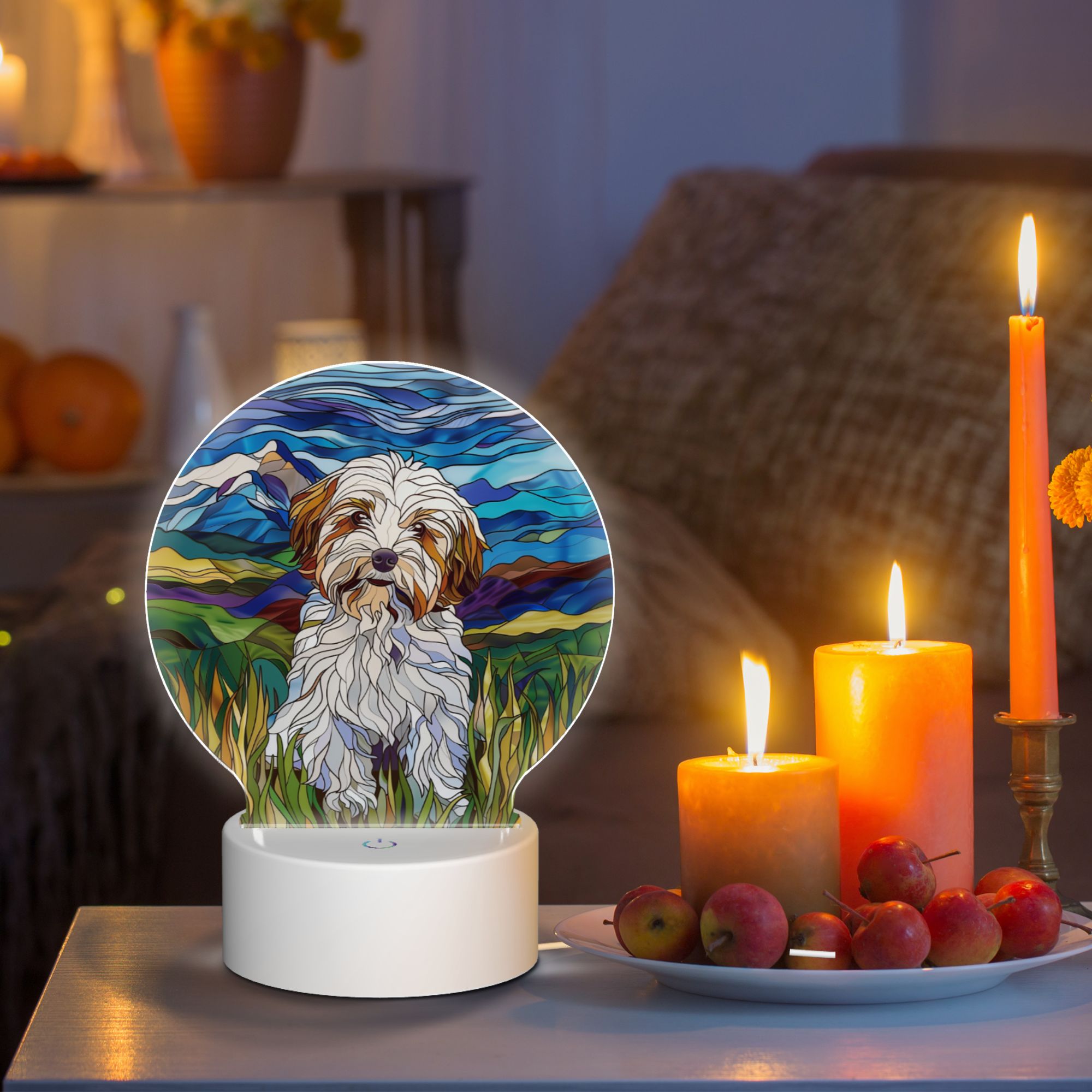 Round Shaped Acrylic Panel Stained Glass Havanese Night Light – LED Light Decor Sign for Havanese Owners Round Shaped Acrylic Panel Stained Glass Havanese Night Light – LED Light Decor Sign for Havanese Owners