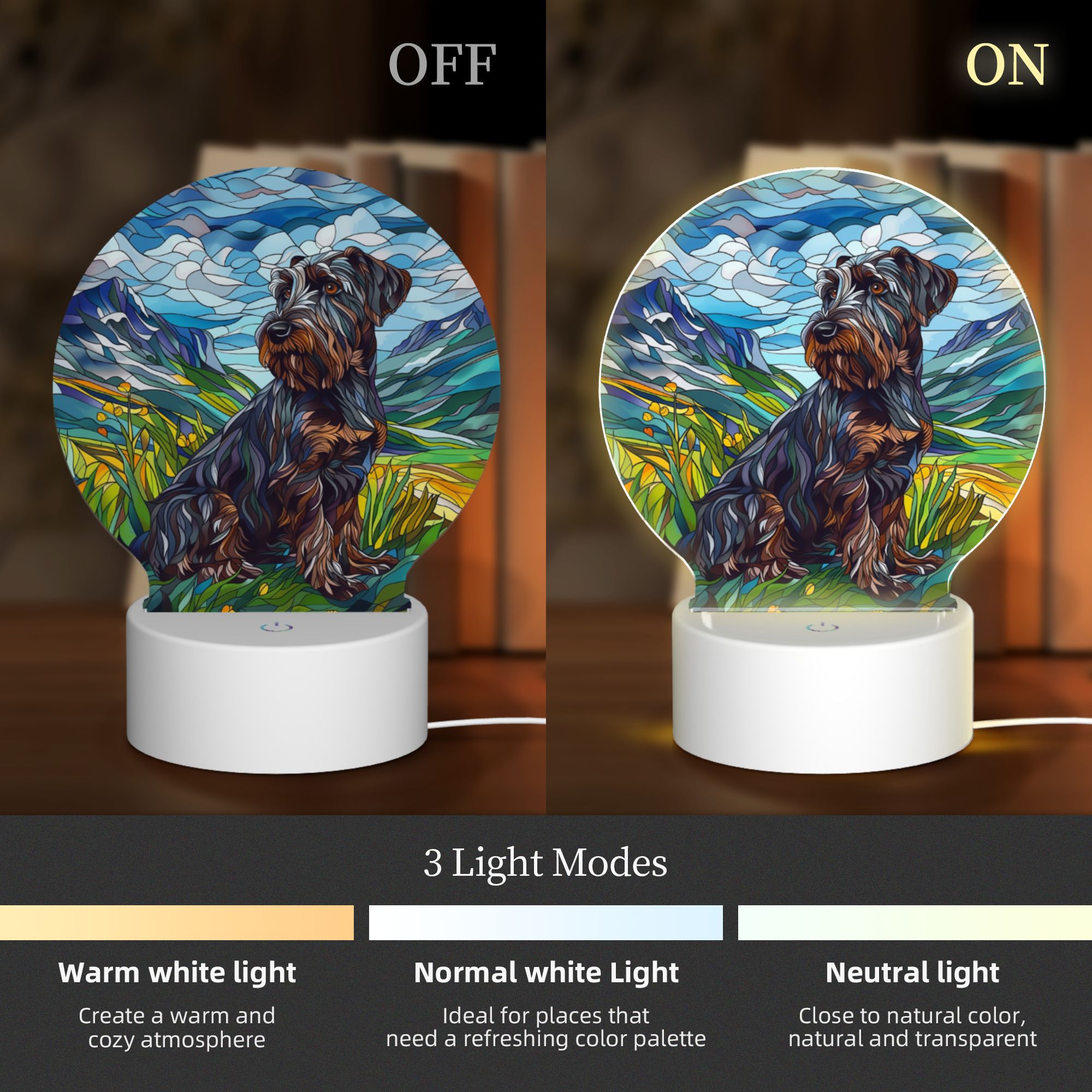 Round Shaped Acrylic Panel Stained Glass Miniature Schnauzer Night Light – LED Light Decor Sign for Miniature Schnauzer Owners Round Shaped Acrylic Panel Stained Glass Miniature Schnauzer Night Light – LED Light Decor Sign for Miniature Schnauzer Owners