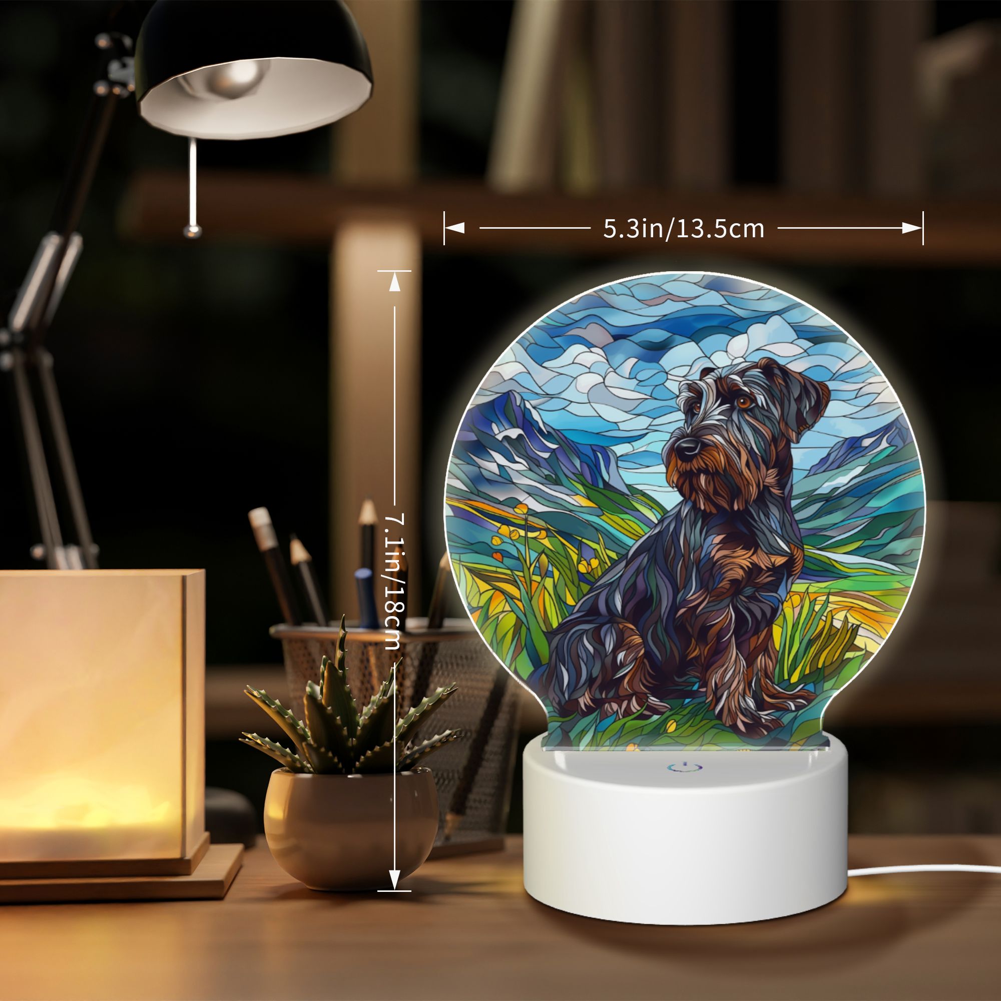 Round Shaped Acrylic Panel Stained Glass Miniature Schnauzer Night Light – LED Light Decor Sign for Miniature Schnauzer Owners Round Shaped Acrylic Panel Stained Glass Miniature Schnauzer Night Light – LED Light Decor Sign for Miniature Schnauzer Owners