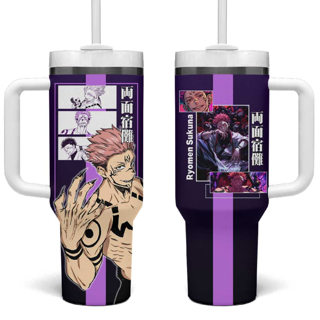 Ryomen Sukuna from Jujutsu Kaisen Tumbler With Handle with Purple Background and Multiple Poses Design TS04