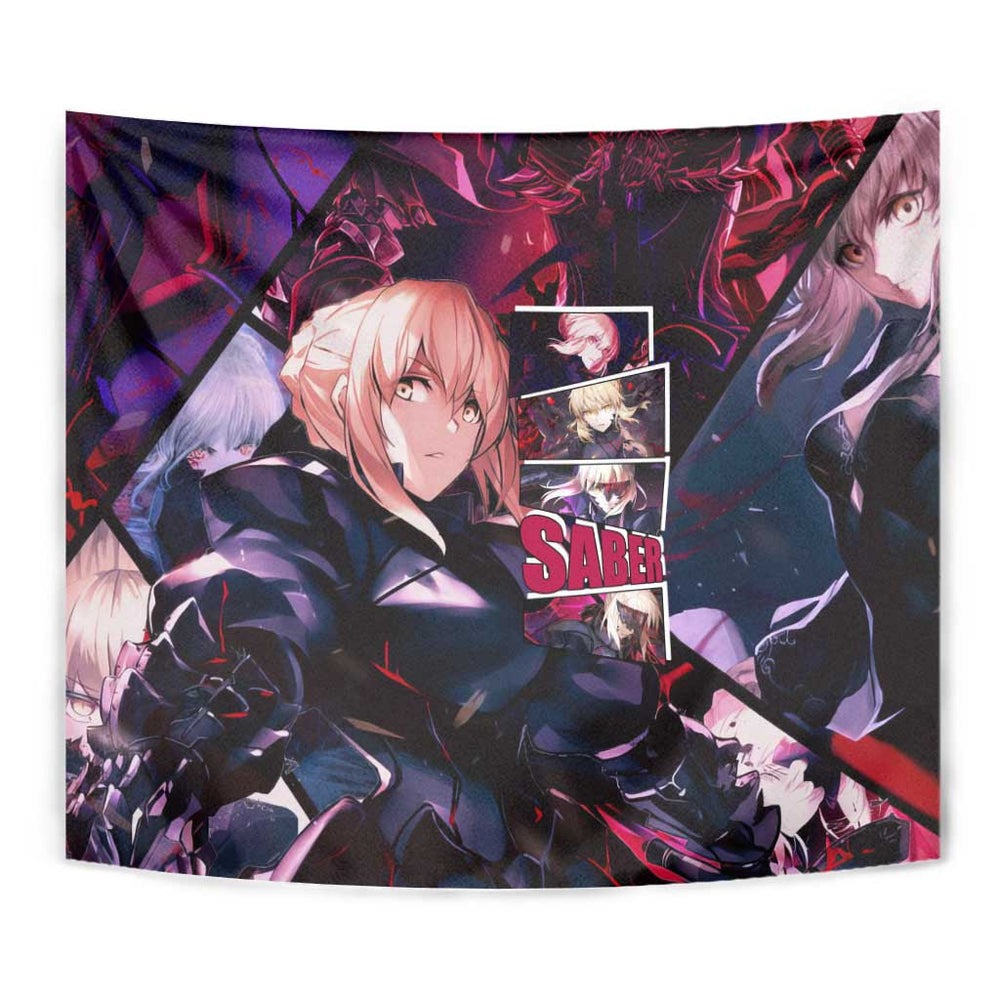 Saber Artoria Pendragon Dark Armor Theme Tumbler With Handle with Red and Purple Abstract Background Design TS04