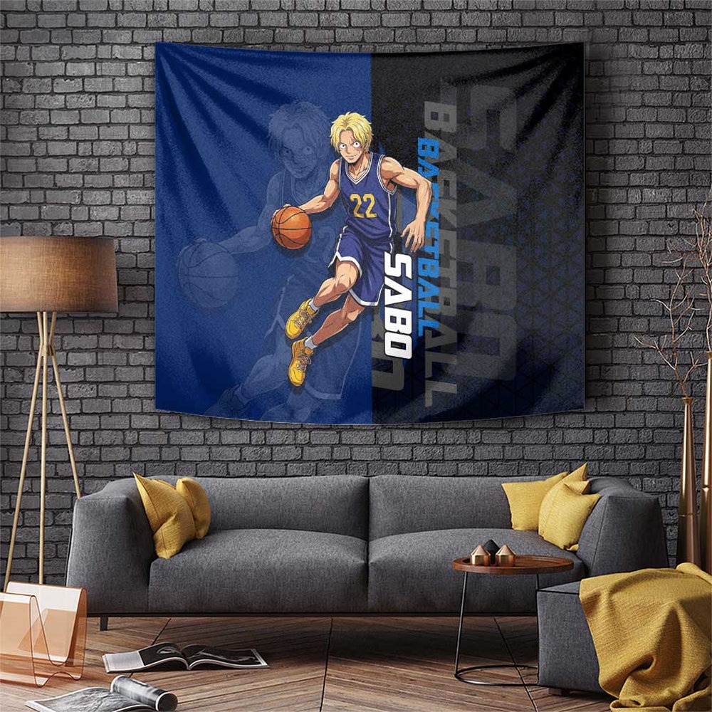 Sabo One Piece Basketball Theme Blue and Black Design Tumbler With Handle with Top Hat Emblem and Action Dribble Pose TS04 Sabo One Piece Basketball Theme Blue and Black Design Tumbler With Handle with Top Hat Emblem and Action Dribble Pose TS04
