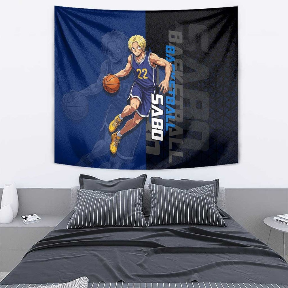 Sabo One Piece Basketball Theme Blue and Black Design Tumbler With Handle with Top Hat Emblem and Action Dribble Pose TS04 Sabo One Piece Basketball Theme Blue and Black Design Tumbler With Handle with Top Hat Emblem and Action Dribble Pose TS04