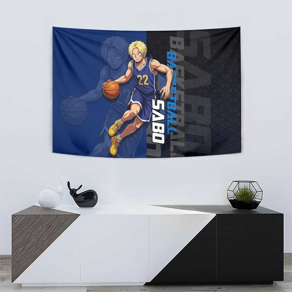 Sabo One Piece Basketball Theme Blue and Black Design Tumbler With Handle with Top Hat Emblem and Action Dribble Pose TS04 Sabo One Piece Basketball Theme Blue and Black Design Tumbler With Handle with Top Hat Emblem and Action Dribble Pose TS04