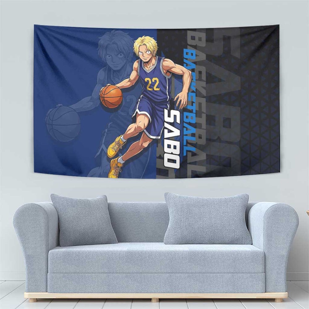Sabo One Piece Basketball Theme Blue and Black Design Tumbler With Handle with Top Hat Emblem and Action Dribble Pose TS04 Sabo One Piece Basketball Theme Blue and Black Design Tumbler With Handle with Top Hat Emblem and Action Dribble Pose TS04