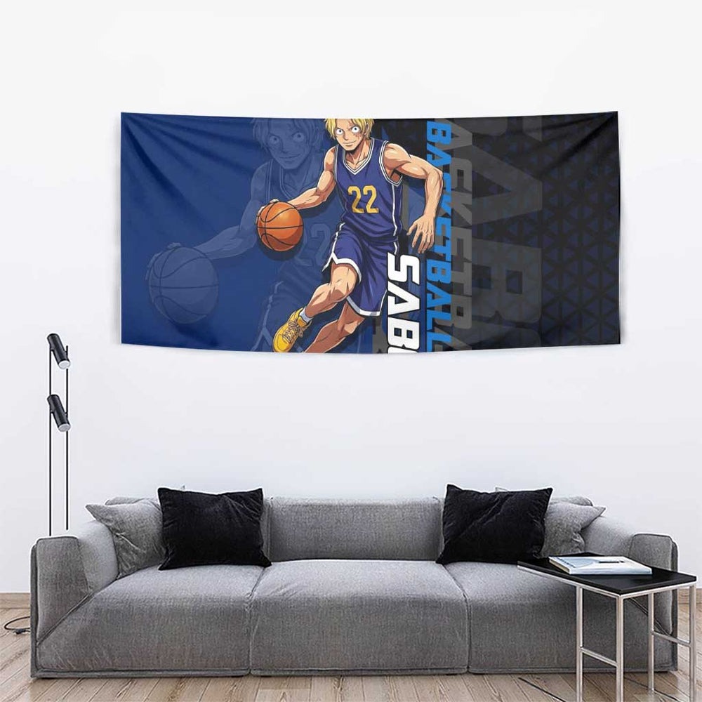 Sabo One Piece Basketball Theme Blue and Black Design Tumbler With Handle with Top Hat Emblem and Action Dribble Pose TS04 Sabo One Piece Basketball Theme Blue and Black Design Tumbler With Handle with Top Hat Emblem and Action Dribble Pose TS04