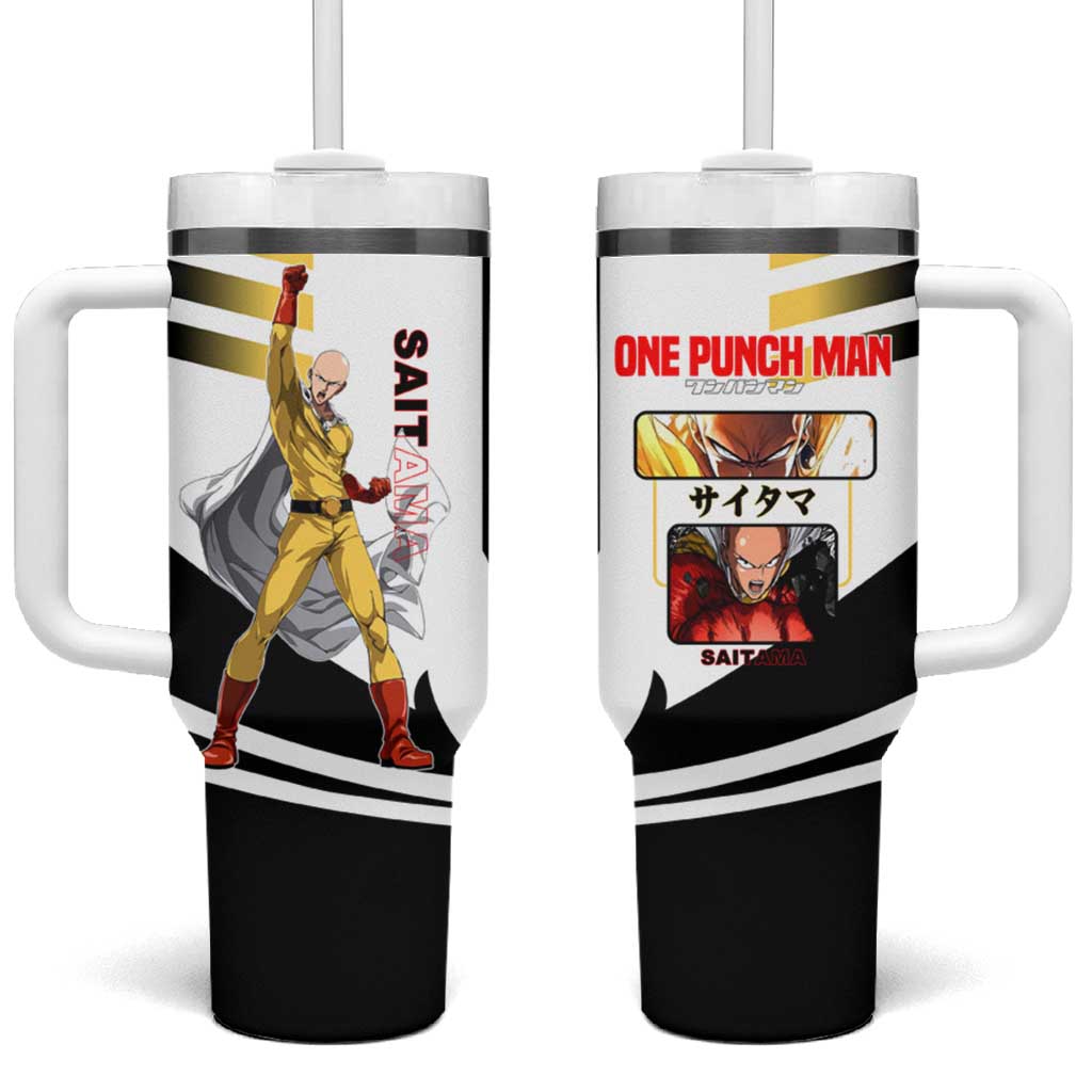 Saitama from One Punch Man Tumbler With Handle with Bold Hero Pose and Minimalist Design TS04