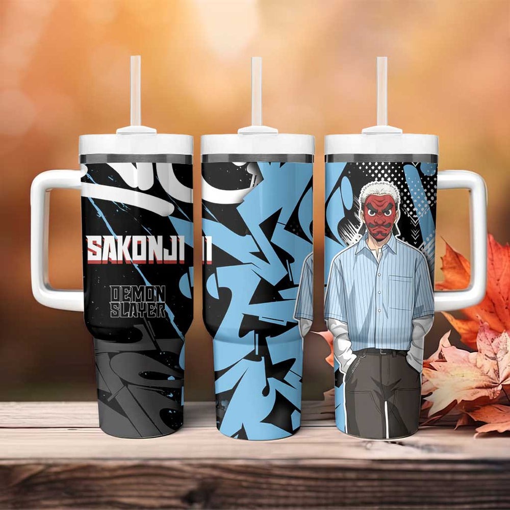 Sakonji Demon Slayer Tumbler With Handle Blue Graffiti Anime Style TS04 Sakonji Demon Slayer Tumbler With Handle Blue Graffiti Anime Style TS04