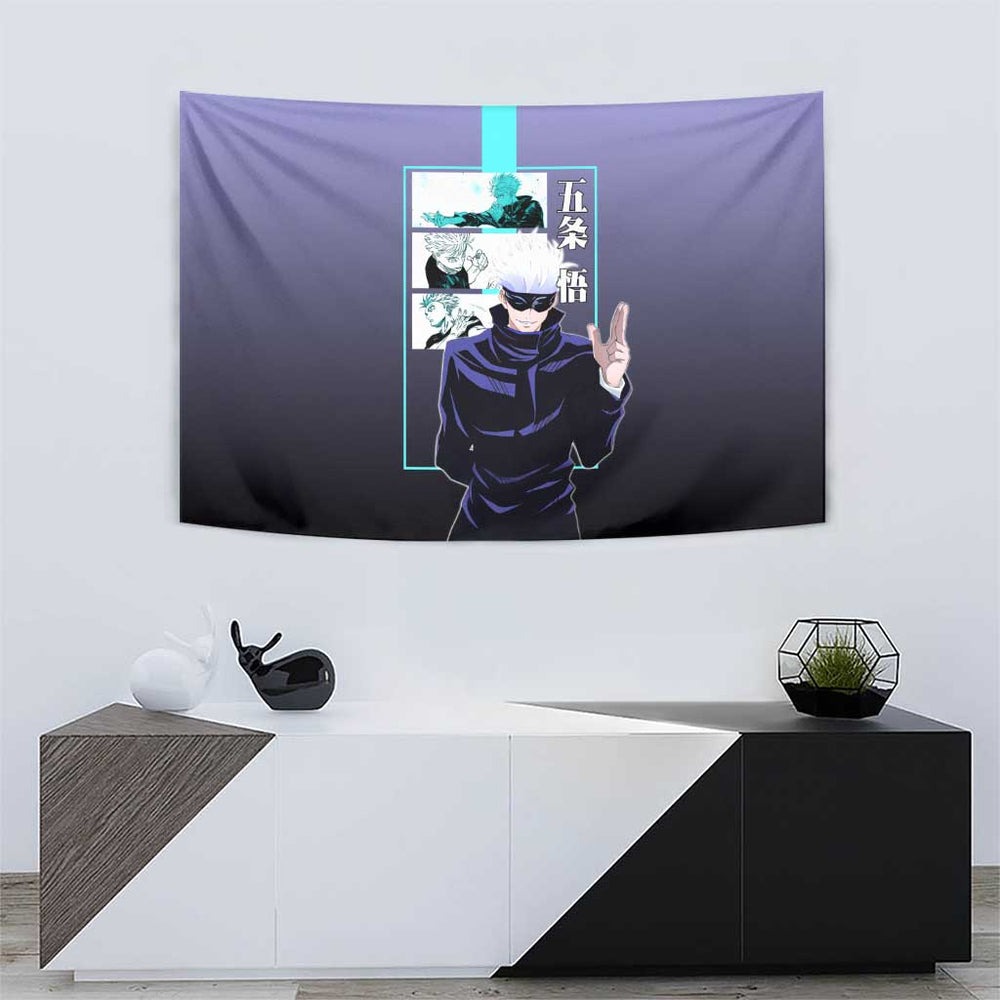 Satoru Gojo from Jujutsu Kaisen Tumbler With Handle with Purple and Blue Background and Multiple Poses Design TS04