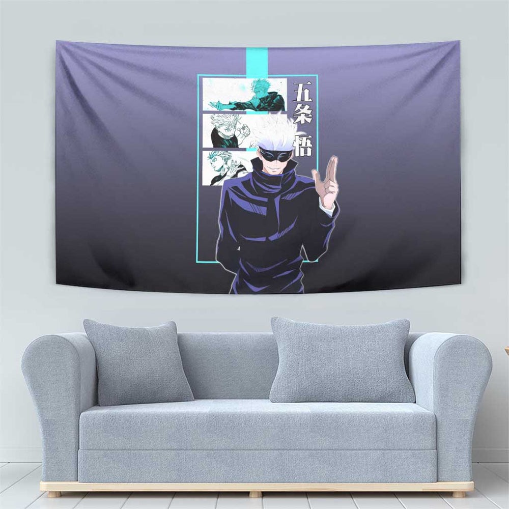 Satoru Gojo from Jujutsu Kaisen Tumbler With Handle with Purple and Blue Background and Multiple Poses Design TS04