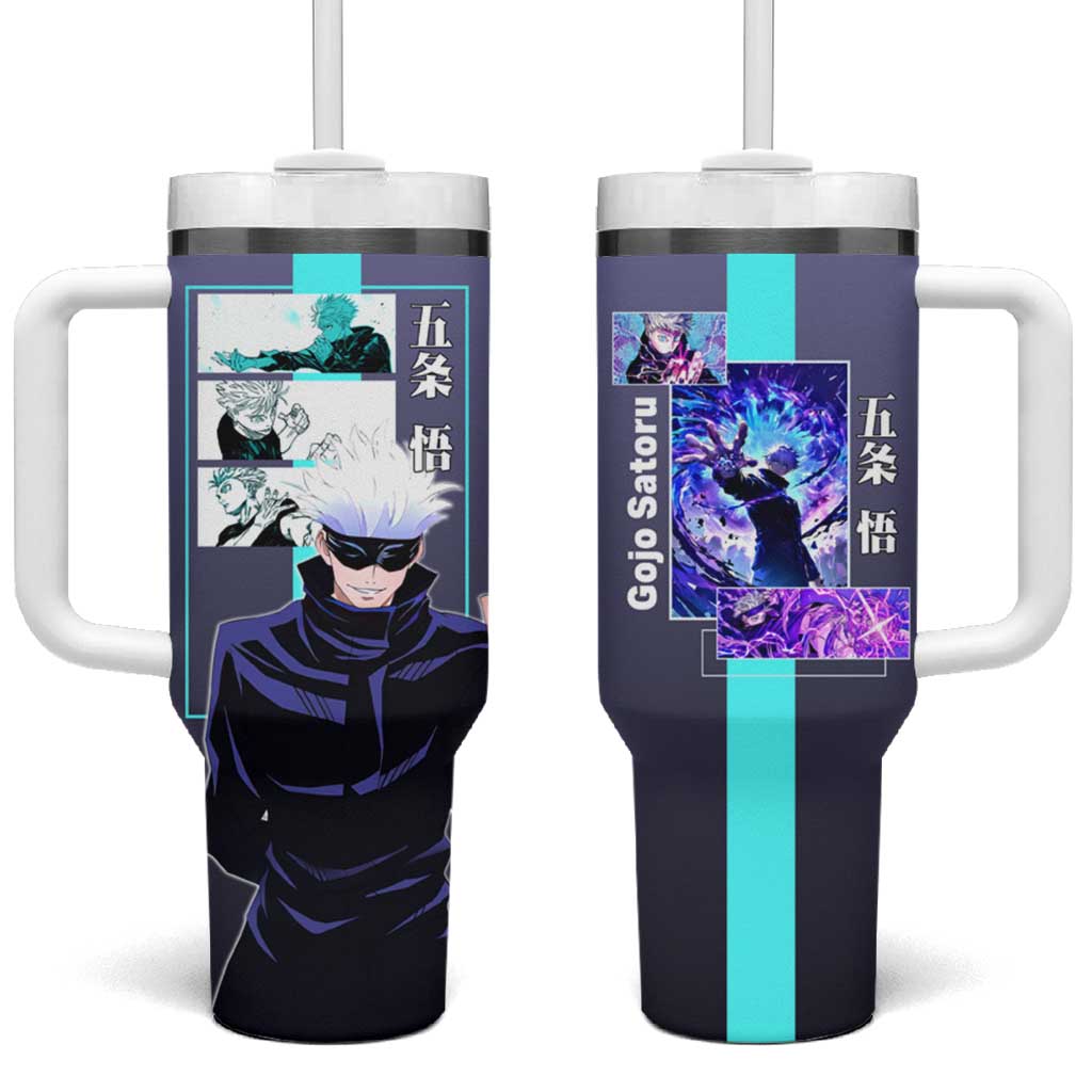 Satoru Gojo from Jujutsu Kaisen Tumbler With Handle with Purple and Blue Background and Multiple Poses Design TS04