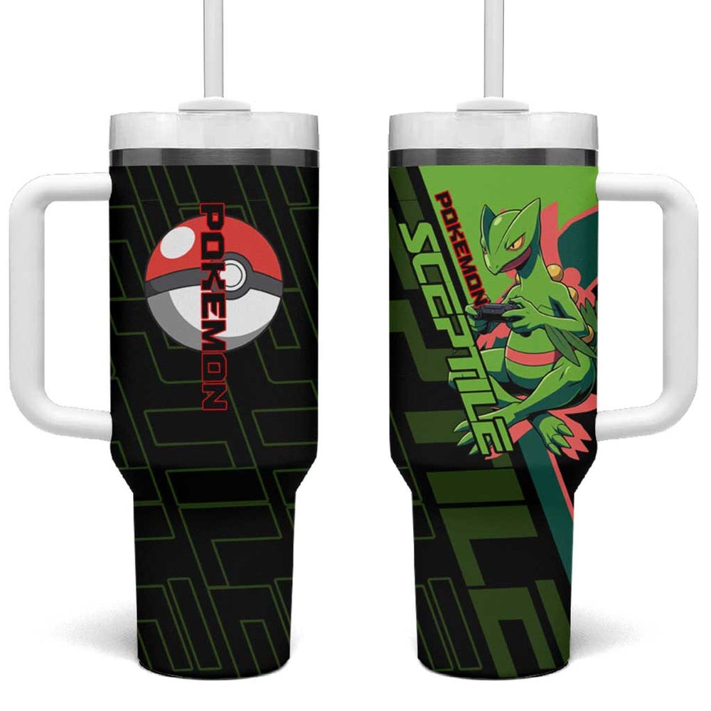 Sceptile Poké Tumbler With Handle Neon Retro Anime Style TS04 Sceptile Poké Tumbler With Handle Neon Retro Anime Style TS04