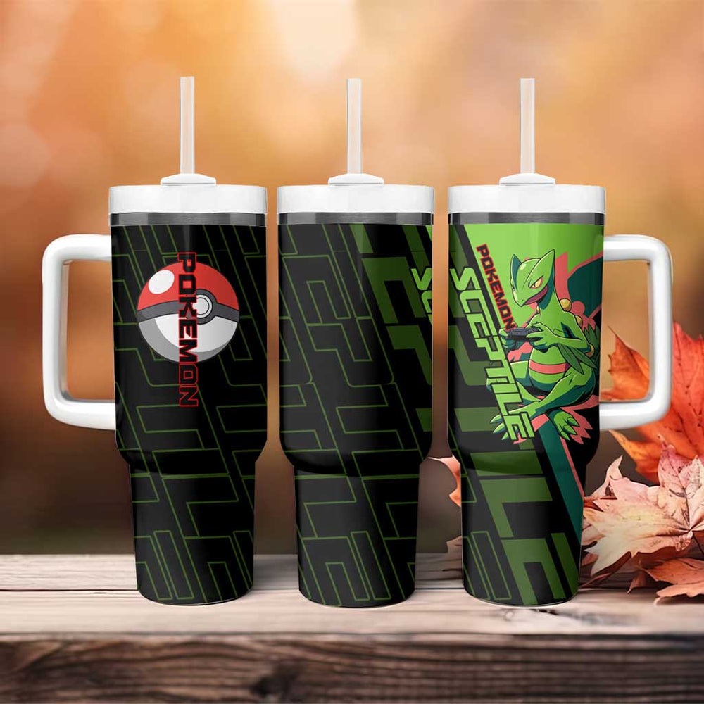Sceptile Poké Tumbler With Handle Neon Retro Anime Style TS04 Sceptile Poké Tumbler With Handle Neon Retro Anime Style TS04