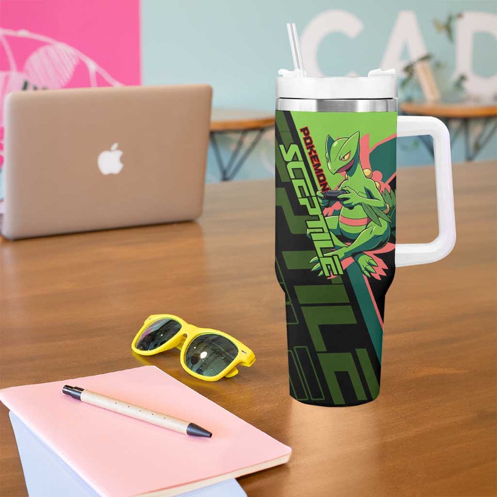 Sceptile Poké Tumbler With Handle Neon Retro Anime Style TS04 Sceptile Poké Tumbler With Handle Neon Retro Anime Style TS04