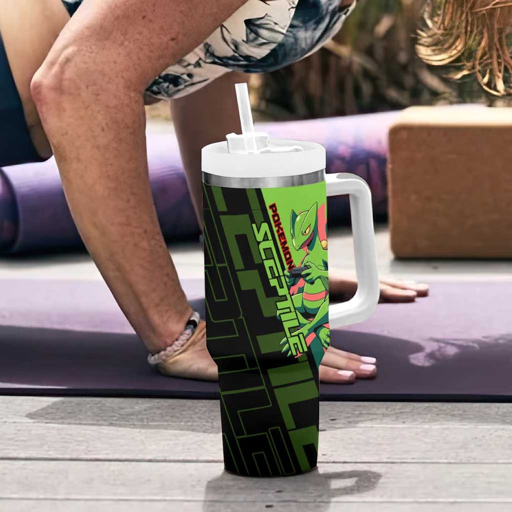 Sceptile Poké Tumbler With Handle Neon Retro Anime Style TS04 Sceptile Poké Tumbler With Handle Neon Retro Anime Style TS04
