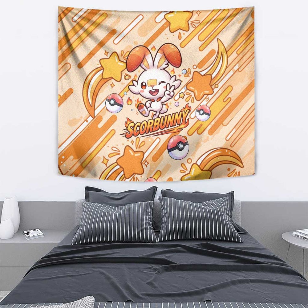 Scorbunny Tapestry Energetic Fire Starburst Art TS04