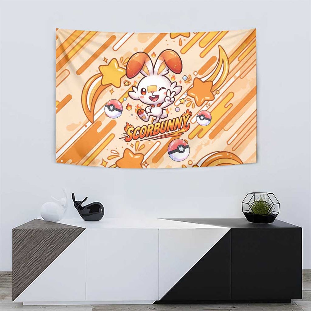 Scorbunny Tapestry Energetic Fire Starburst Art TS04