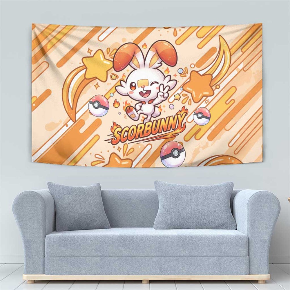 Scorbunny Tapestry Energetic Fire Starburst Art TS04