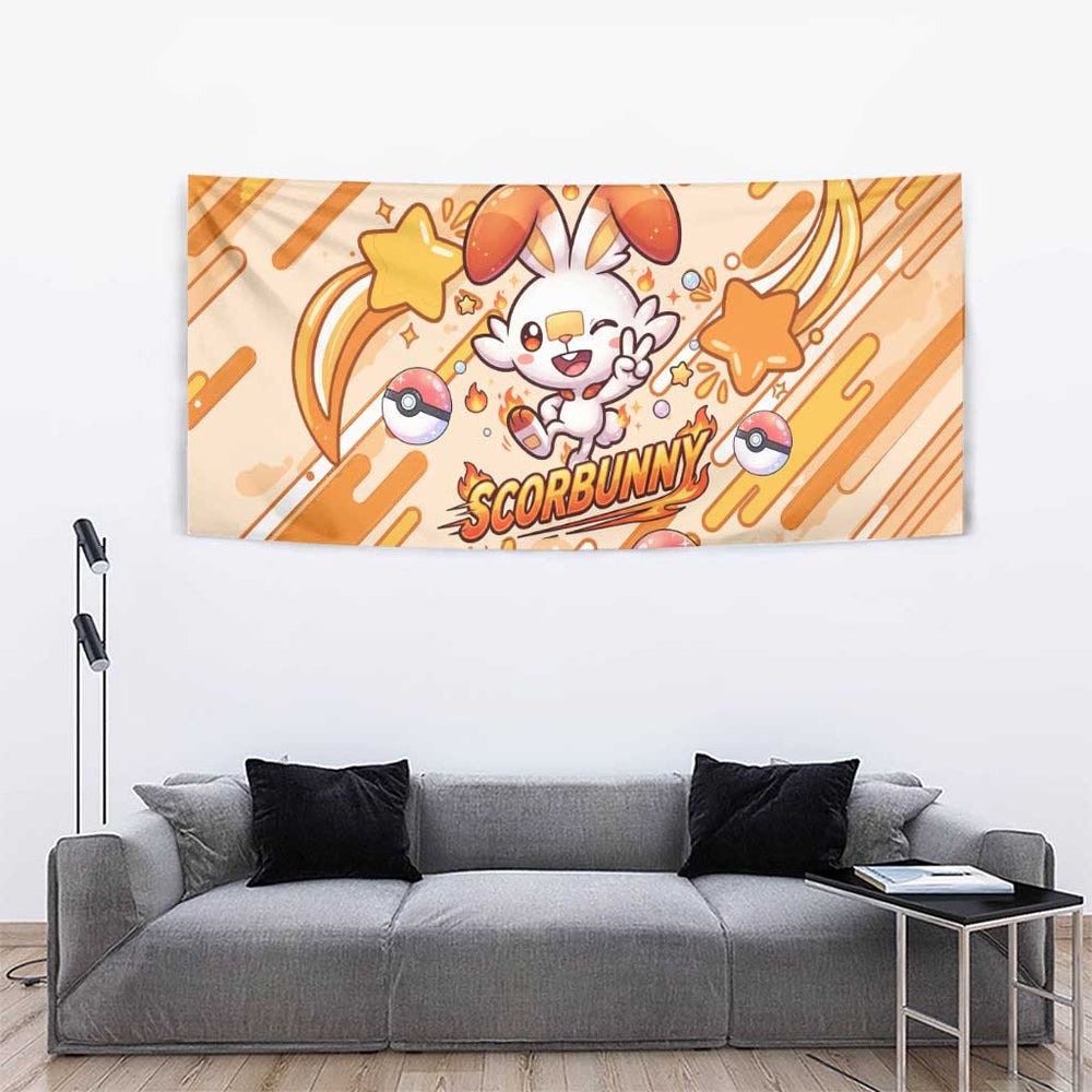 Scorbunny Tapestry Energetic Fire Starburst Art TS04