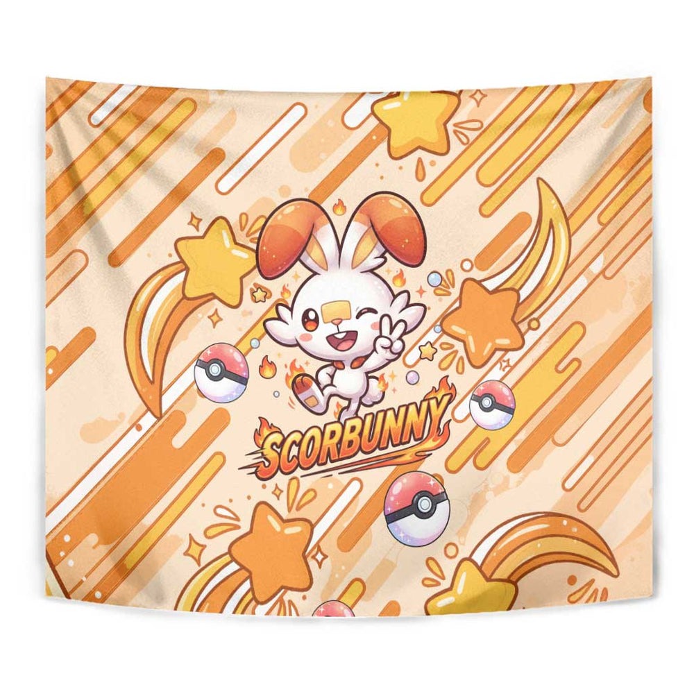 Scorbunny Tapestry Energetic Fire Starburst Art TS04