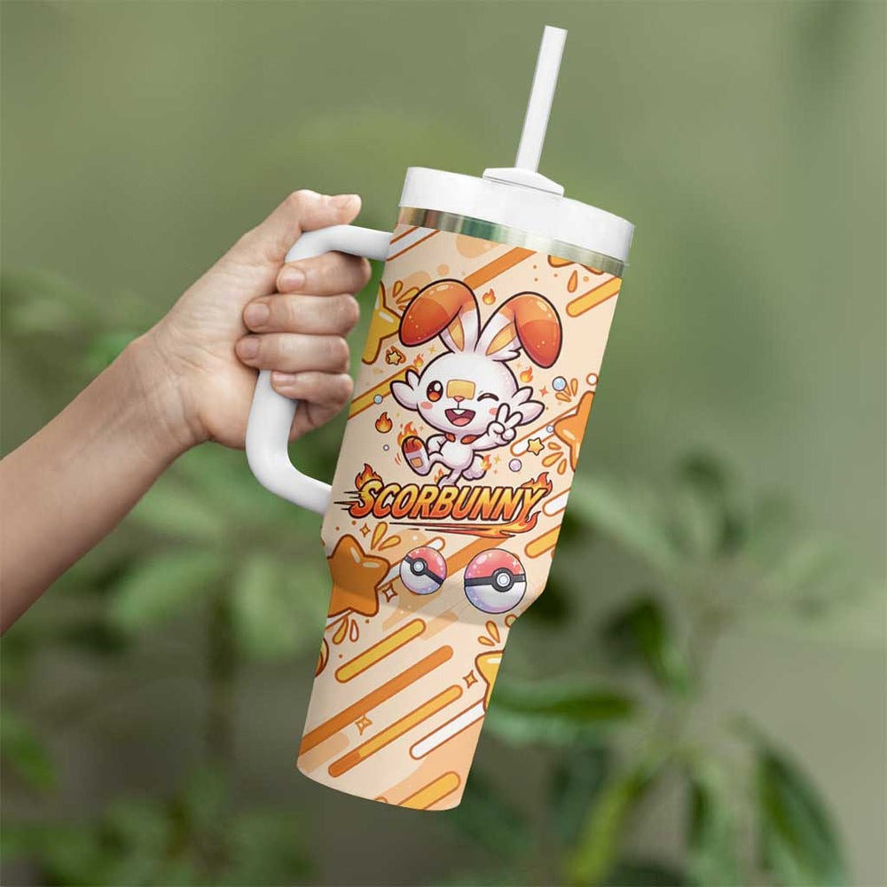 Scorbunny Tumbler With Handle Energetic Fire Starburst Art TS04