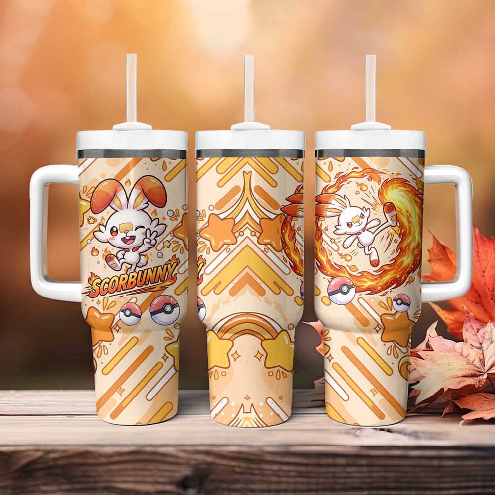 Scorbunny Tumbler With Handle Energetic Fire Starburst Art TS04