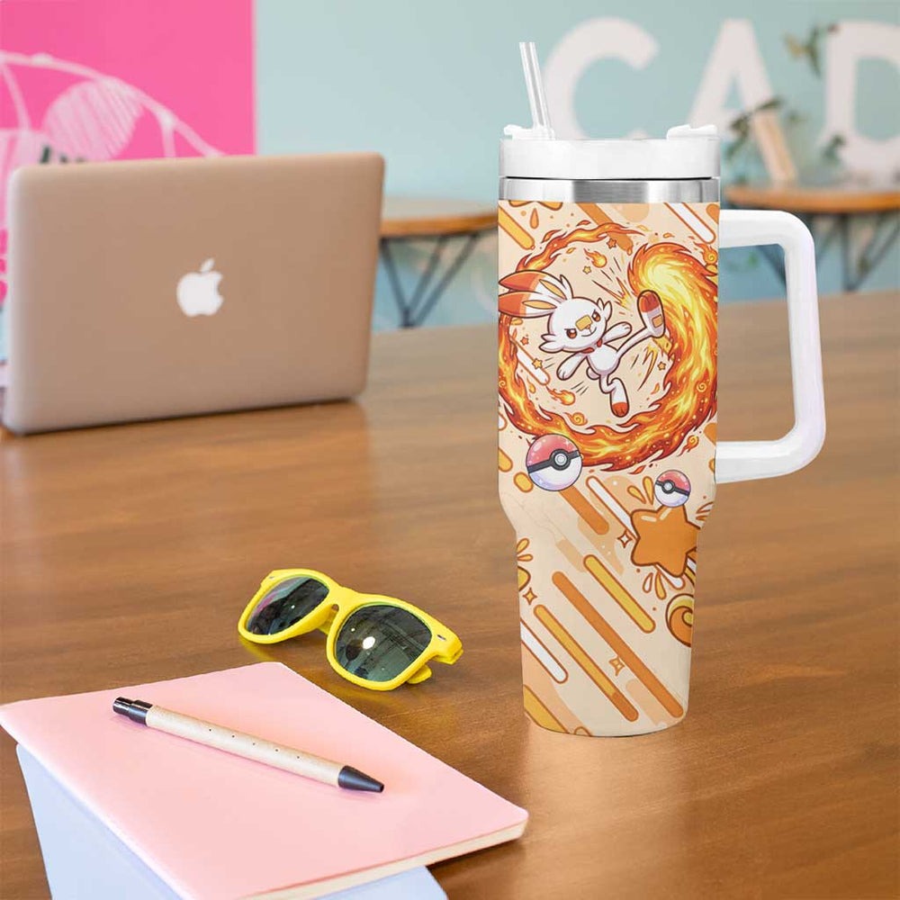 Scorbunny Tumbler With Handle Energetic Fire Starburst Art TS04