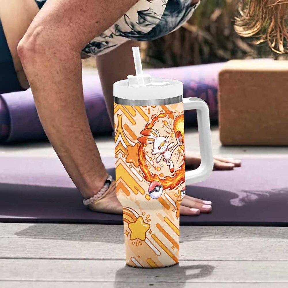 Scorbunny Tumbler With Handle Energetic Fire Starburst Art TS04
