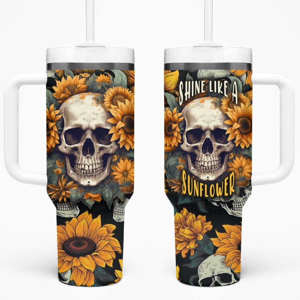 Shine Like A Sunflower Skull Tumbler With Handle TS04 Shine Like A Sunflower Skull Tumbler With Handle TS04