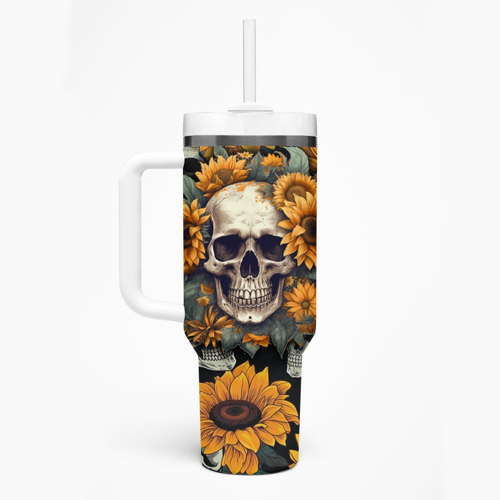 Shine Like A Sunflower Skull Tumbler With Handle TS04 Shine Like A Sunflower Skull Tumbler With Handle TS04