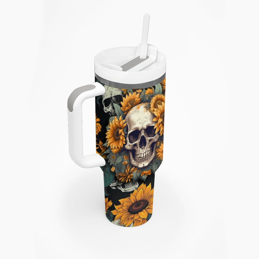 Shine Like A Sunflower Skull Tumbler With Handle TS04 Shine Like A Sunflower Skull Tumbler With Handle TS04