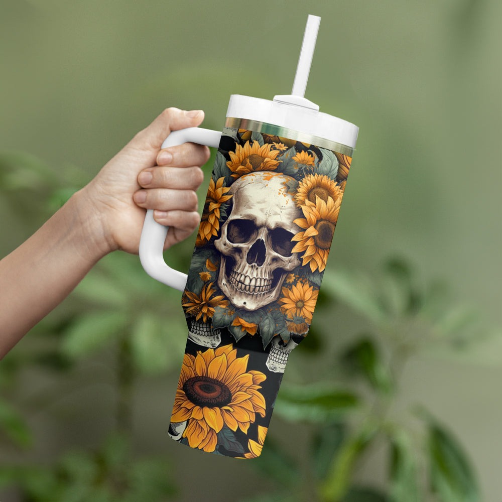 Shine Like A Sunflower Skull Tumbler With Handle TS04 Shine Like A Sunflower Skull Tumbler With Handle TS04
