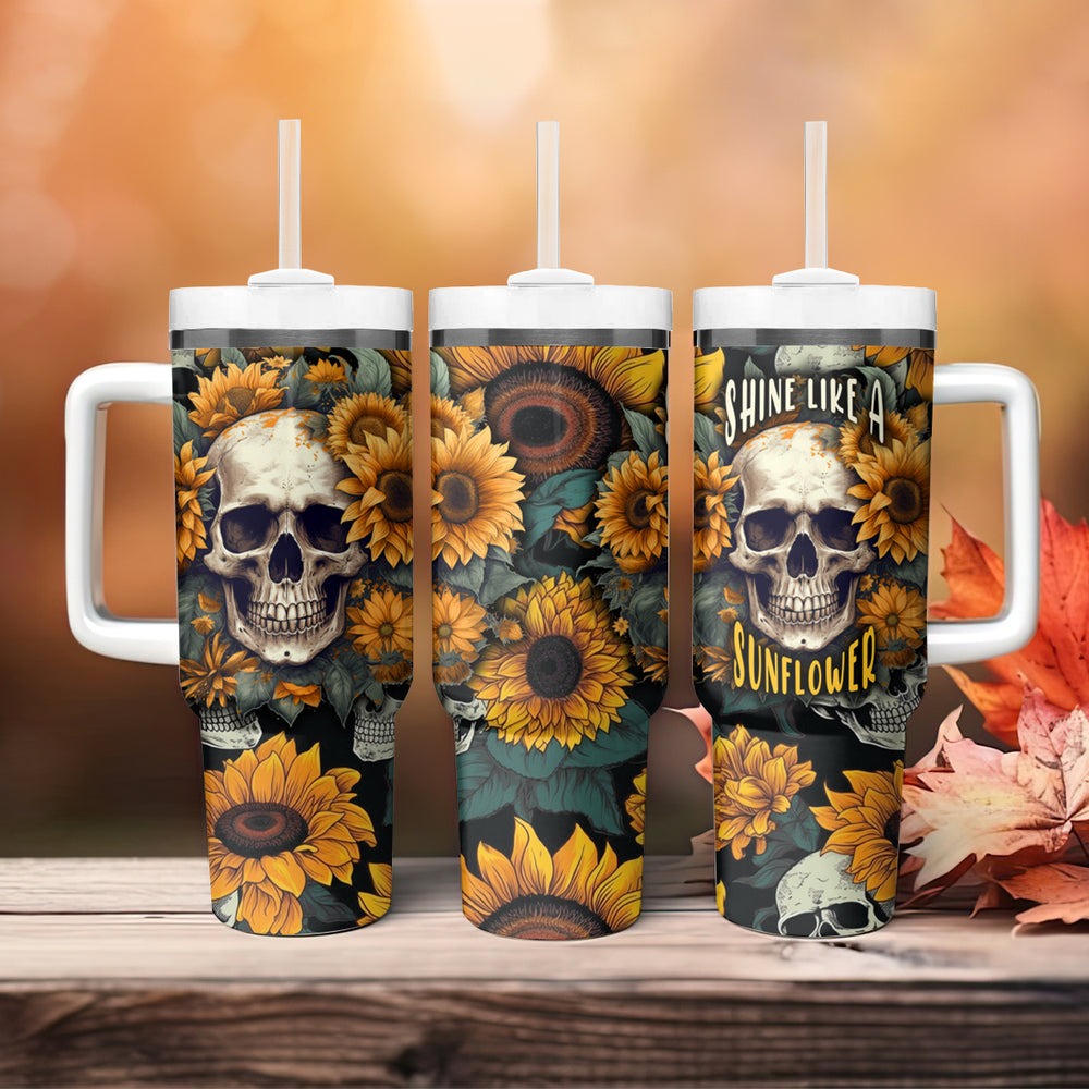 Shine Like A Sunflower Skull Tumbler With Handle TS04 Shine Like A Sunflower Skull Tumbler With Handle TS04