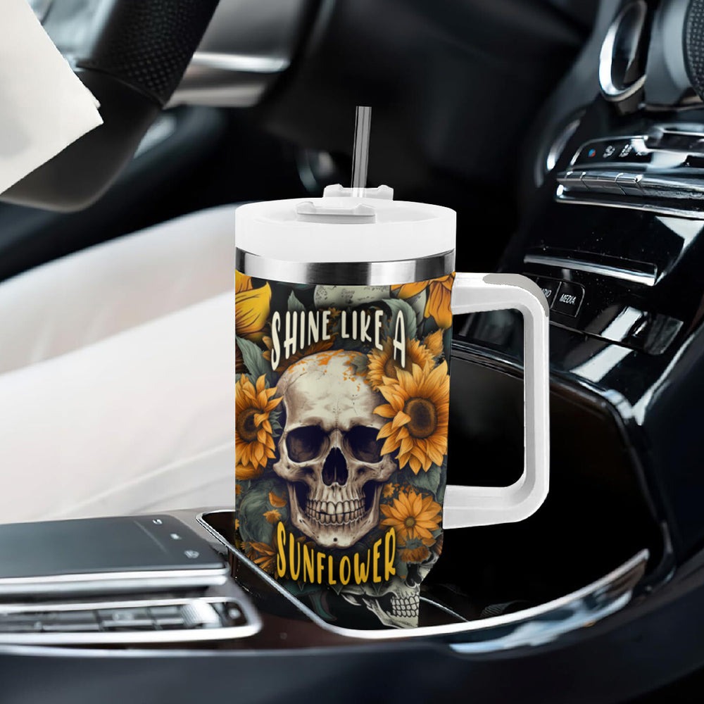 Shine Like A Sunflower Skull Tumbler With Handle TS04 Shine Like A Sunflower Skull Tumbler With Handle TS04