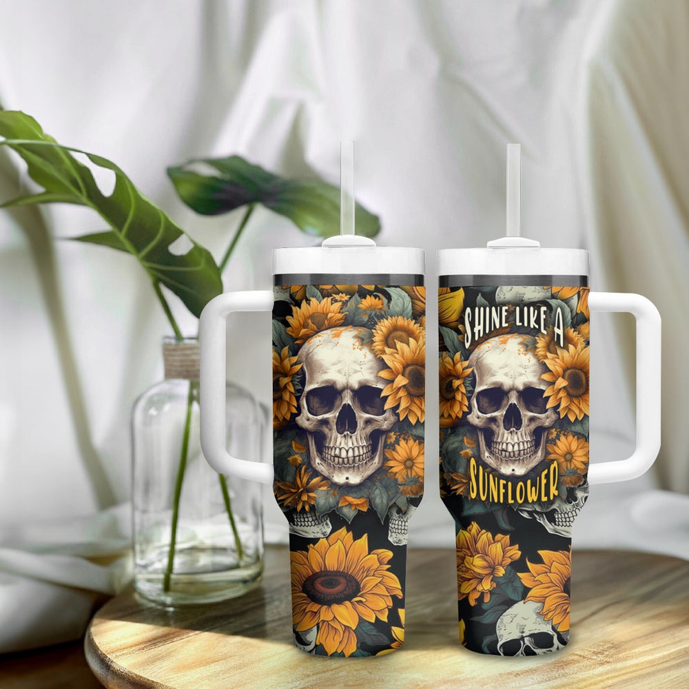Shine Like A Sunflower Skull Tumbler With Handle TS04 Shine Like A Sunflower Skull Tumbler With Handle TS04