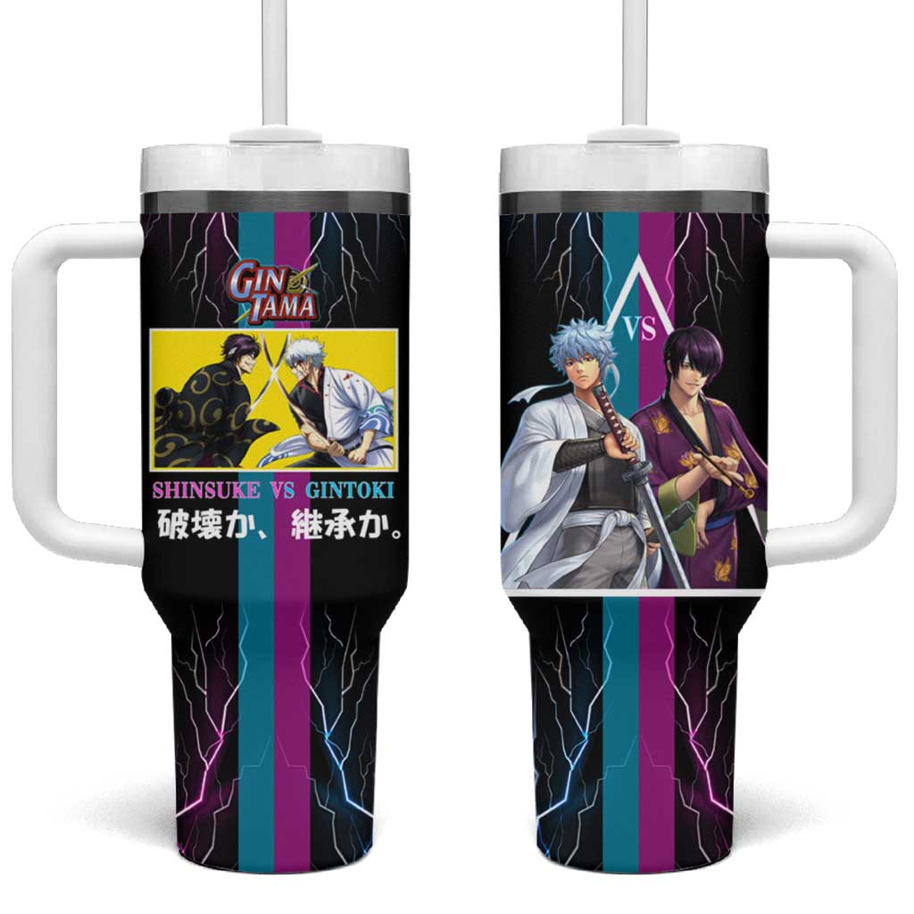 Shinsuke vs Gintoki Gintama Split Lightning Design Tumbler With Handle with Sword Duel and Anime Showdown Theme TS04