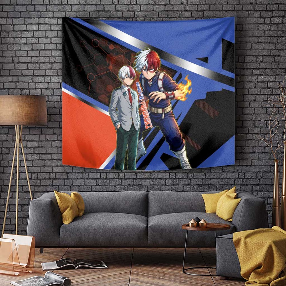 Shoto Todoroki Tapestry Split Fire and Ice Anime Illustration with Elemental Energy Effects TS04