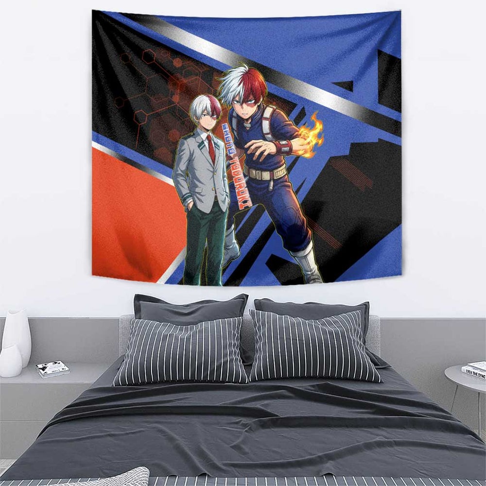 Shoto Todoroki Tapestry Split Fire and Ice Anime Illustration with Elemental Energy Effects TS04