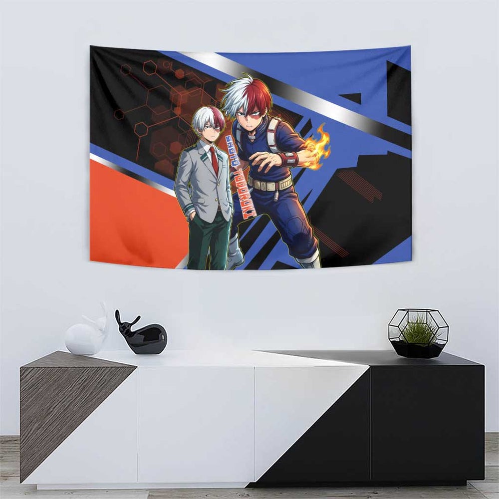 Shoto Todoroki Tapestry Split Fire and Ice Anime Illustration with Elemental Energy Effects TS04