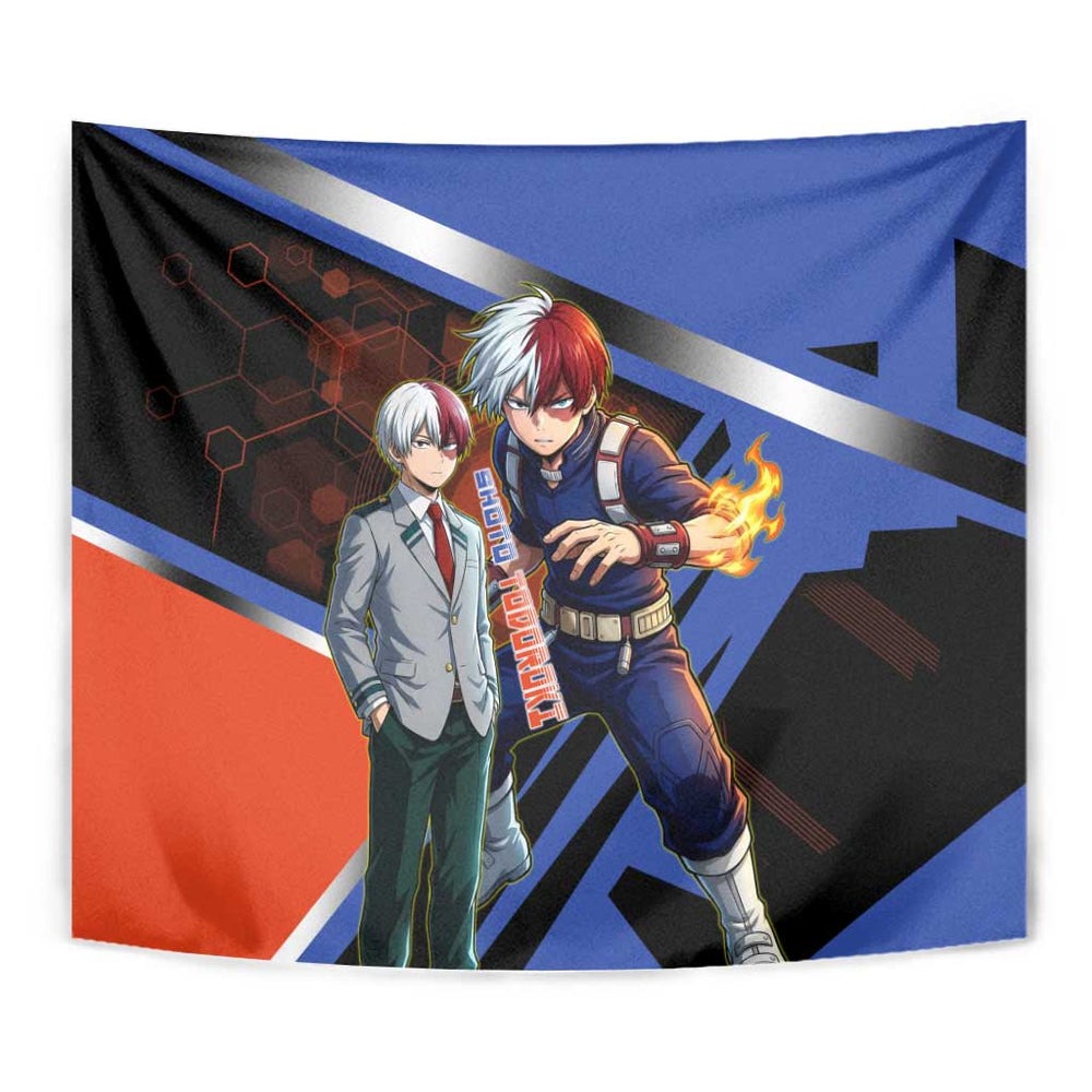 Shoto Todoroki Tapestry Split Fire and Ice Anime Illustration with Elemental Energy Effects TS04