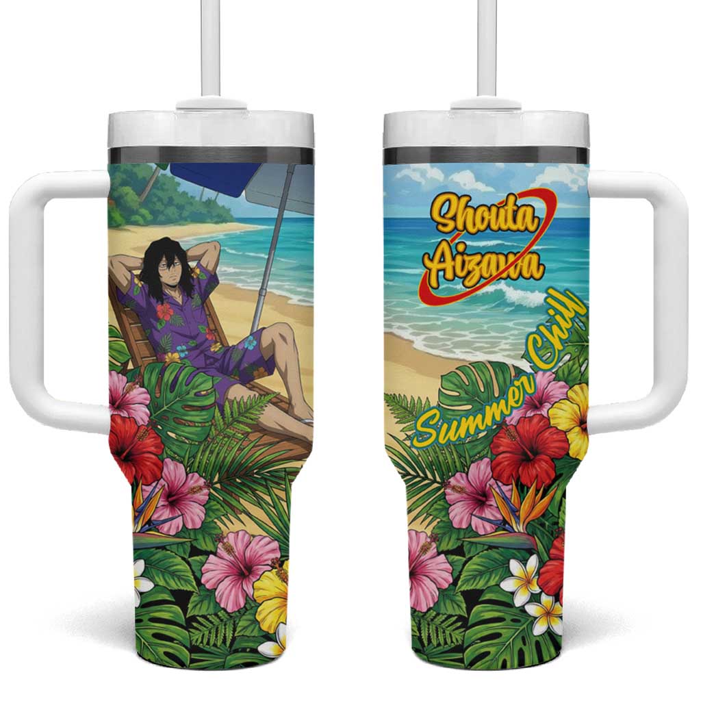 Shouta Aizawa Summer Chill Tumbler With Handle Tropical Anime Relaxation Vibes TS04